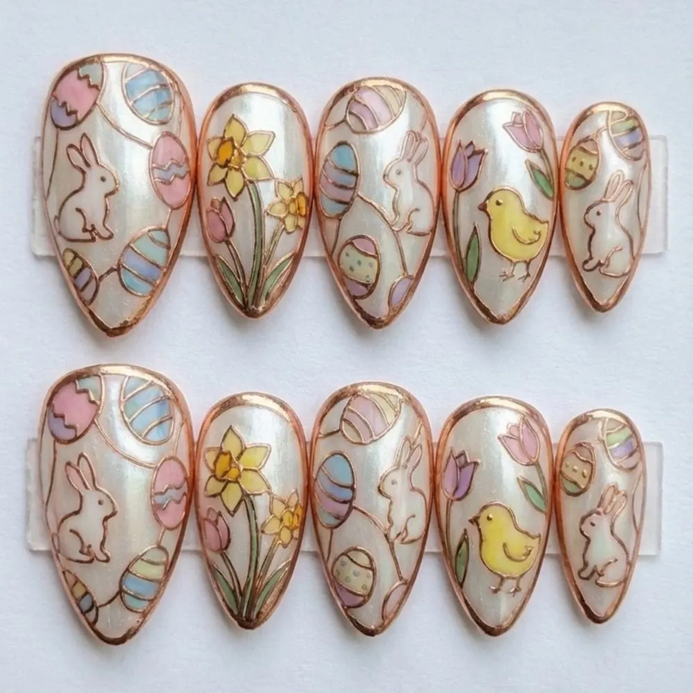 hand-painted press on nails, Easter press on nails, press on nails, custom press on nails, fake nails, Nails Art, stained glass nails, gold press on nails, 3d press on nails, luxury press on nails, handmade press on nails