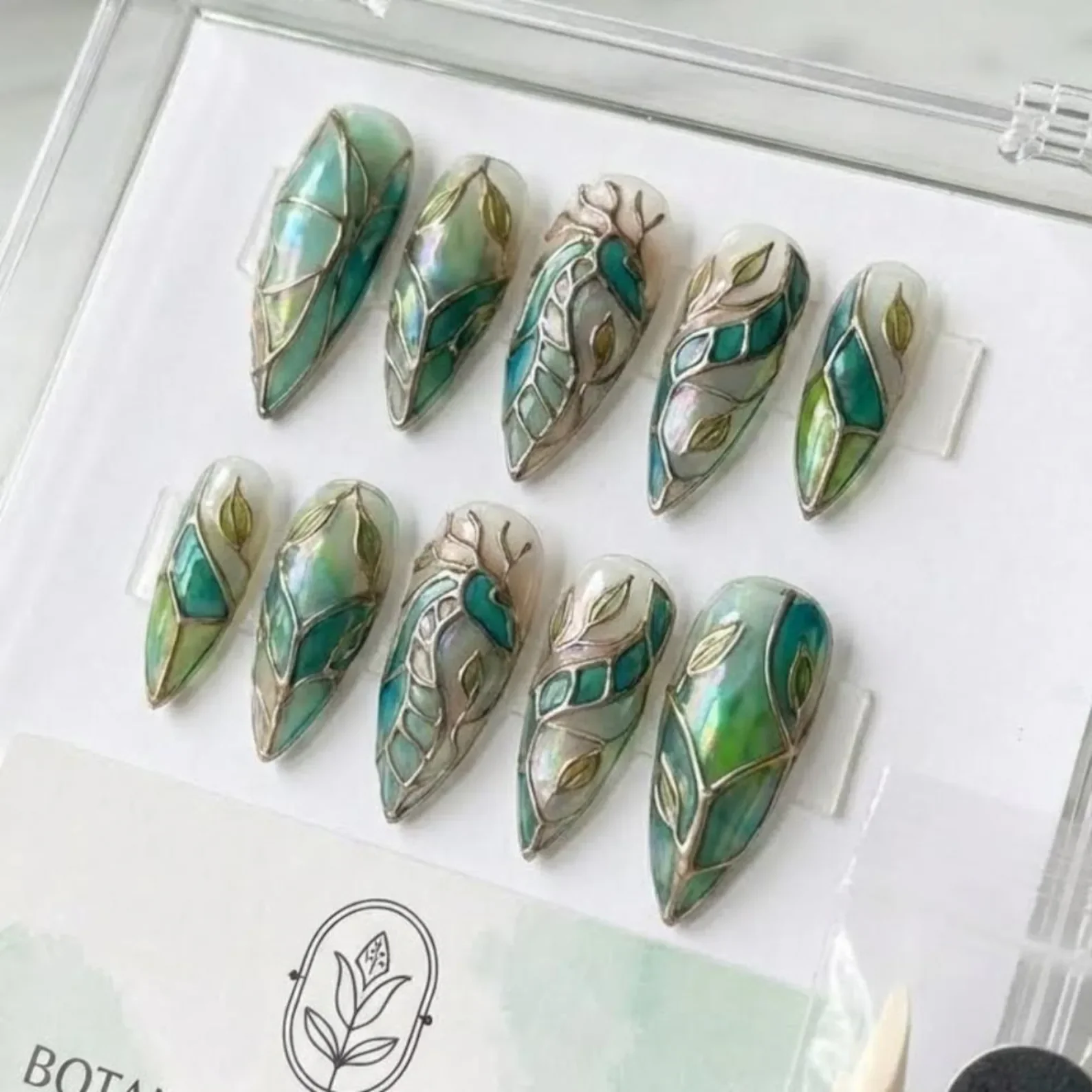 hand-painted nails, stained glass mosaic, press on nails, custom press on nails, fake nails, Nails Art, stained glass nails, gold press on nails, 3d press on nails, luxury press on nails, handmade press on nails