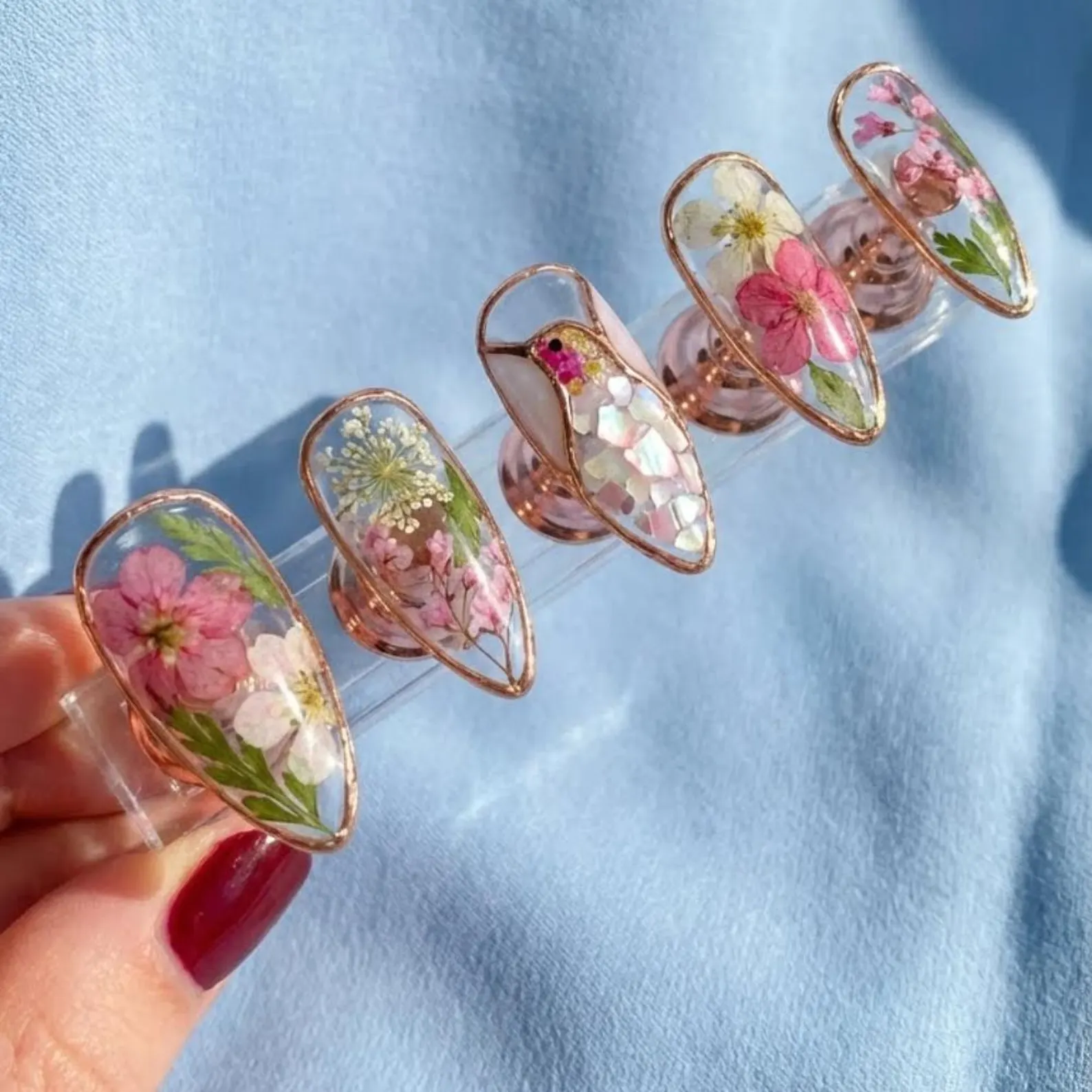 hand-painted floral, press on nails, custom press on nails, fake nails, Nails Art, stained glass nails, gold press on nails, 3d press on nails, luxury press on nails, handmade press on nails