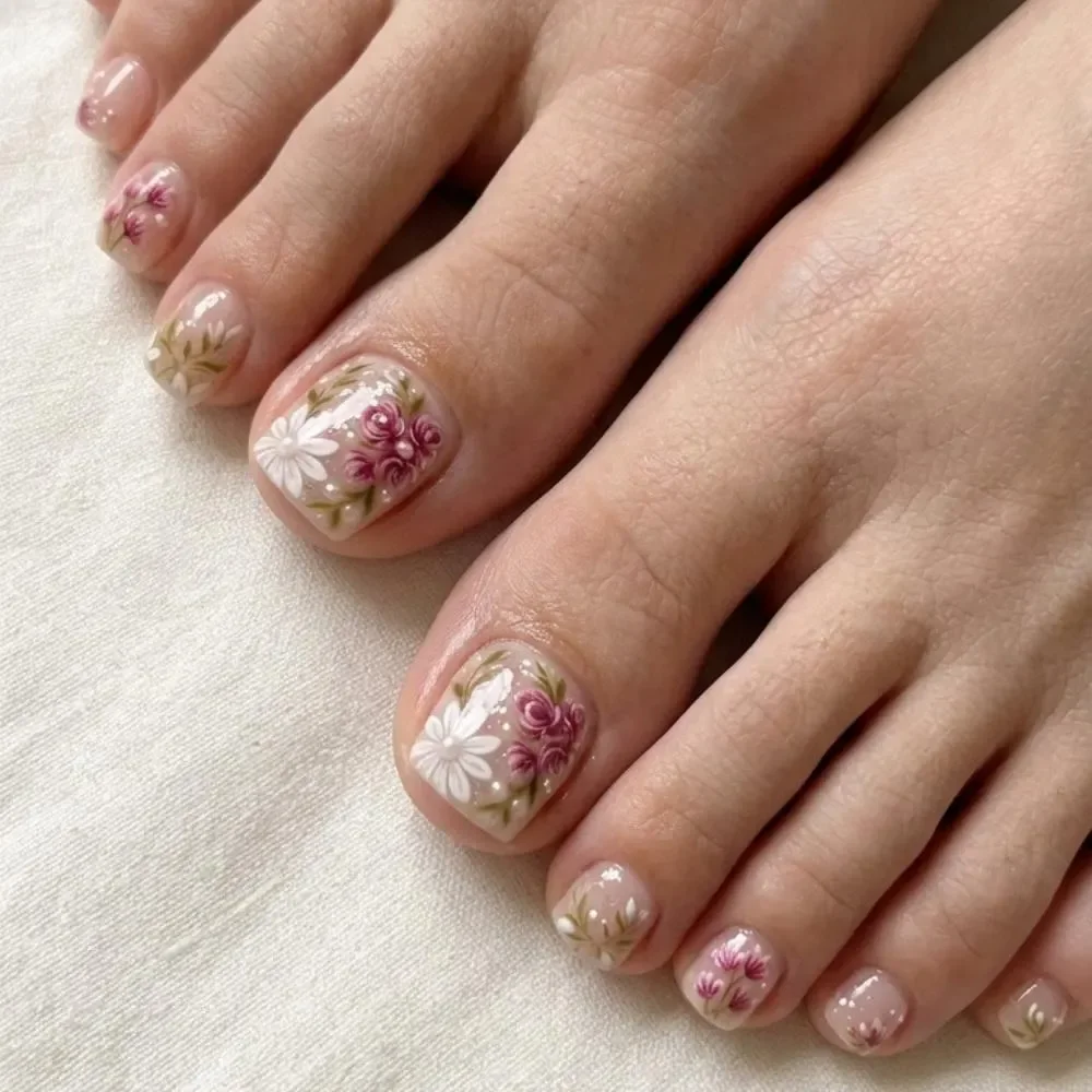 vintage garden, pink white flowers, press on nails, custom press on nails, fake nails, Nails Art, stained glass nails, gold press on nails, 3d press on nails, luxury press on nails, handmade press on nails