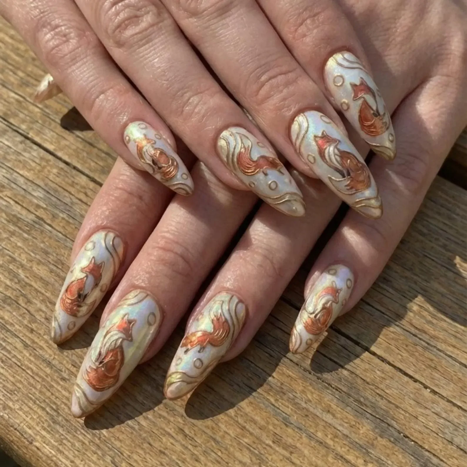 fox nail art, rose gold nails, press on nails, custom press on nails, fake nails, Nails Art, stained glass nails, gold press on nails, 3d press on nails, luxury press on nails, handmade press on nails