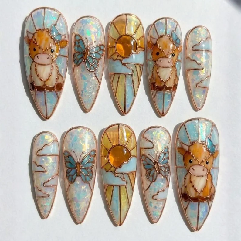 press on nails, iridescent opal, custom press on nails, fake nails, Nails Art, stained glass nails, gold press on nails, 3d press on nails, luxury press on nails, handmade press on nails