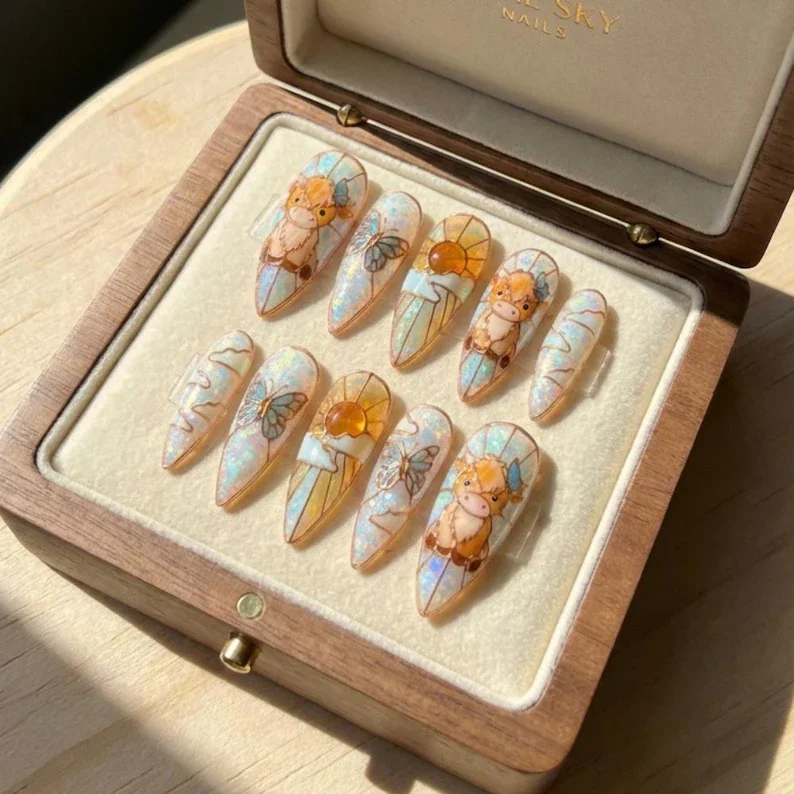 press on nails, iridescent opal, custom press on nails, fake nails, Nails Art, stained glass nails, gold press on nails, 3d press on nails, luxury press on nails, handmade press on nails