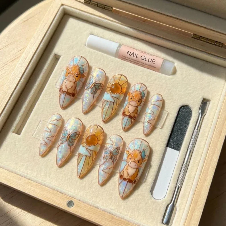 stained glass nails, opal iridescent, press on nails, custom press on nails, fake nails, Nails Art, gold press on nails, 3d press on nails, luxury press on nails, handmade press on nails