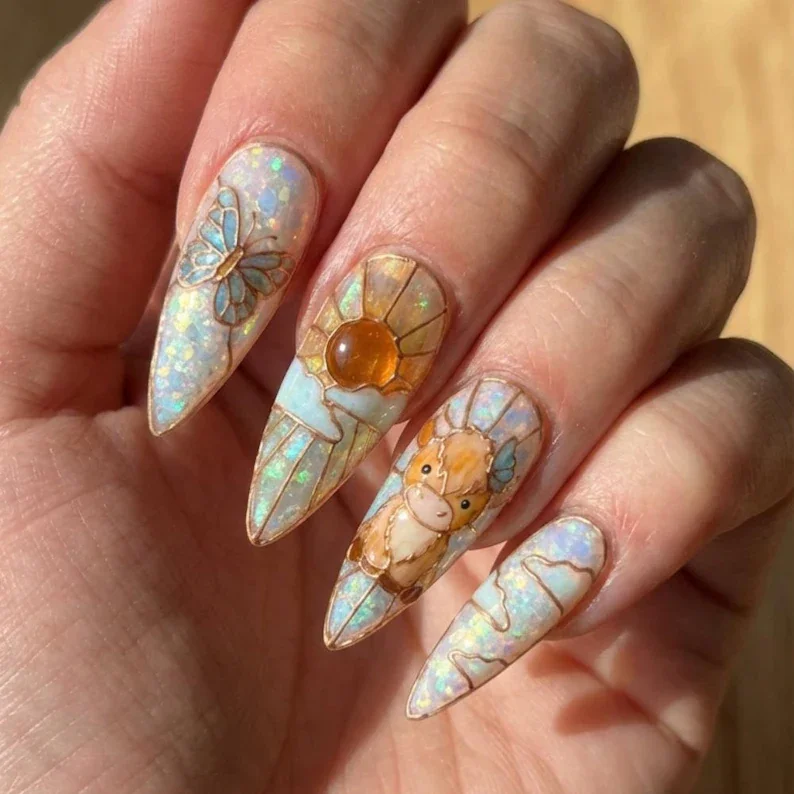 hand painted nails, highland cow nails, press on nails, custom press on nails, fake nails, Nails Art, stained glass nails, gold press on nails, 3d press on nails, luxury press on nails, handmade press on nails