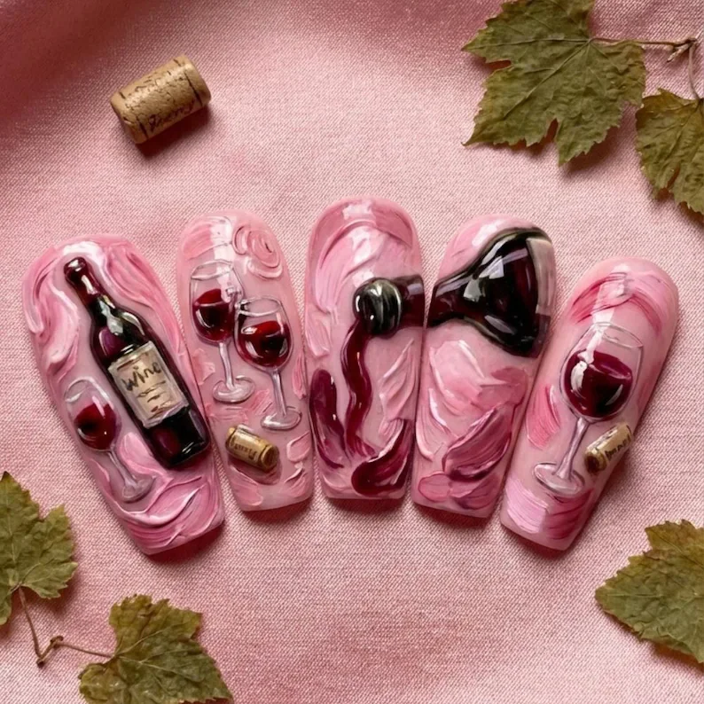 luxury 3d nails, wine art nails, press on nails, custom press on nails, fake nails, Nails Art, stained glass nails, gold press on nails, 3d press on nails, luxury press on nails, handmade press on nails
