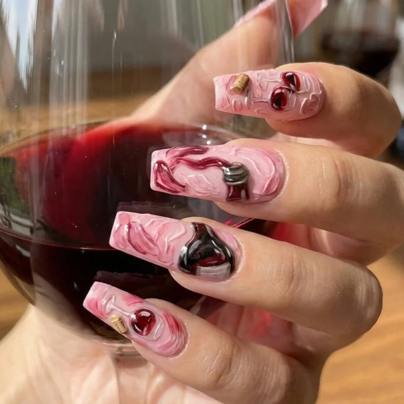 sommelier gift, press on nails, custom press on nails, fake nails, Nails Art, stained glass nails, gold press on nails, 3d press on nails, luxury press on nails, handmade press on nails