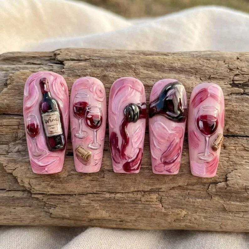hand-painted impressionist, vineyard press on, press on nails, custom press on nails, fake nails, Nails Art, stained glass nails, gold press on nails, 3d press on nails, luxury press on nails, handmade press on nails