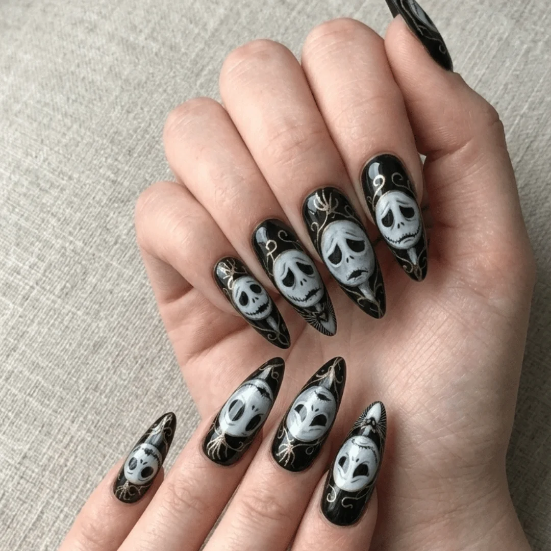 hand painted press on nails, Jack Skellington nails, press on nails, custom press on nails, fake nails, Nails Art, stained glass nails, gold press on nails, 3d press on nails, luxury press on nails, handmade press on nails