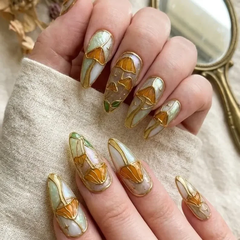 gold detail, stained glass nails, press on nails, custom press on nails, fake nails, Nails Art, gold press on nails, 3d press on nails, luxury press on nails, handmade press on nails