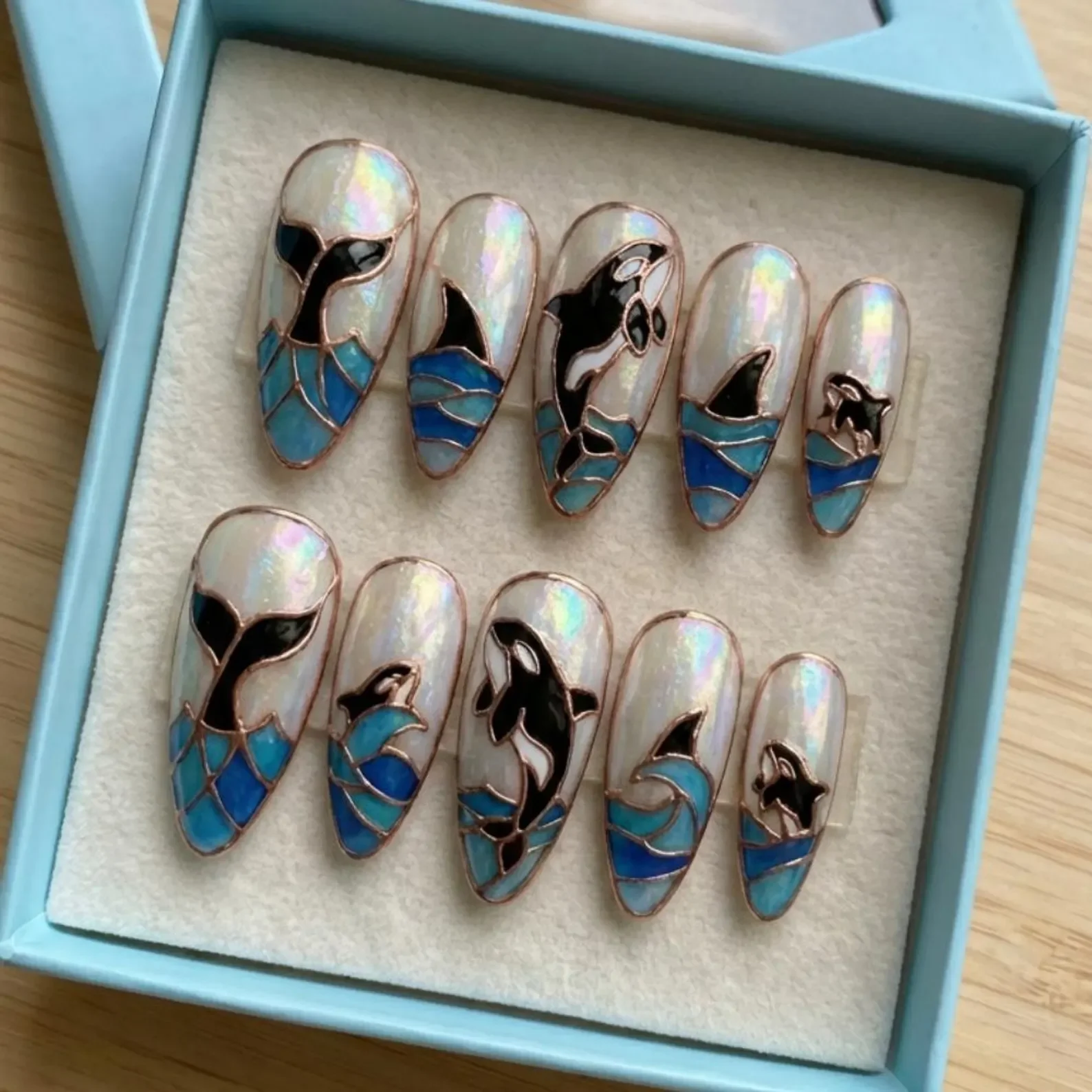 nautical marine aesthetic, ocean theme nails, press on nails, custom press on nails, fake nails, Nails Art, stained glass nails, gold press on nails, 3d press on nails, luxury press on nails, handmade press on nails