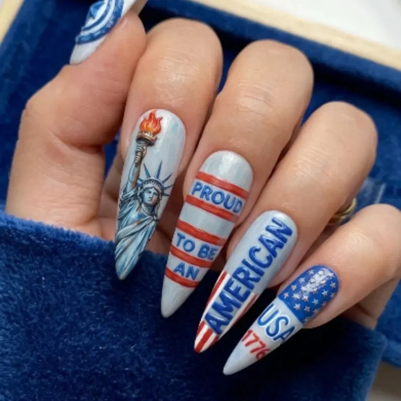 patriotic nail art, American flag nails, press on nails, custom press on nails, fake nails, Nails Art, stained glass nails, gold press on nails, 3d press on nails, luxury press on nails, handmade press on nails