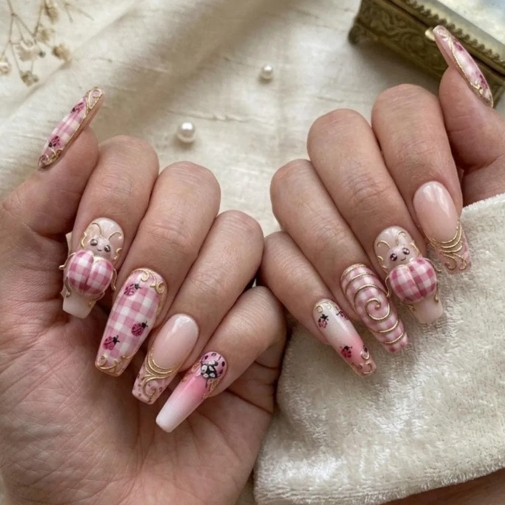 3D nail art, nail art set, press on nails, custom press on nails, fake nails, Nails Art, stained glass nails, gold press on nails, 3d press on nails, luxury press on nails, handmade press on nails