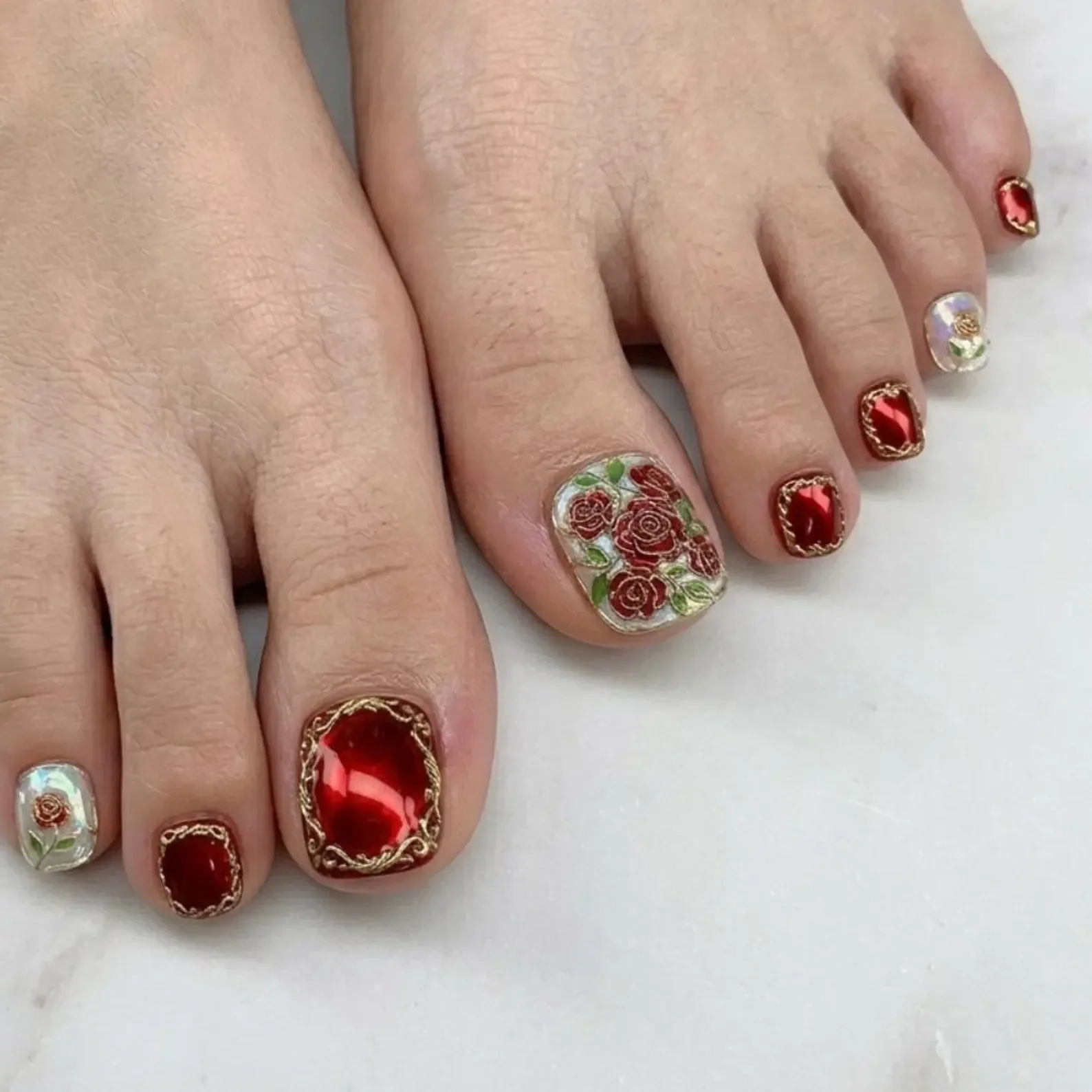 gold frame design, pink rose pedicure, press on nails, custom press on nails, fake nails, Nails Art, stained glass nails, gold press on nails, 3d press on nails, luxury press on nails, handmade press on nails