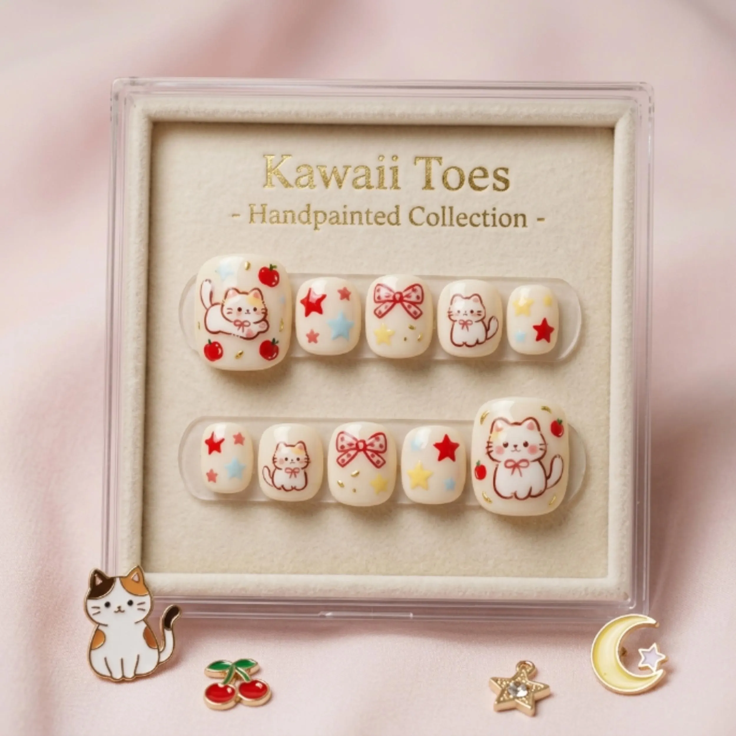 star toe nails, cherry pedicure, press on nails, custom press on nails, fake nails, Nails Art, stained glass nails, gold press on nails, 3d press on nails, luxury press on nails, handmade press on nails