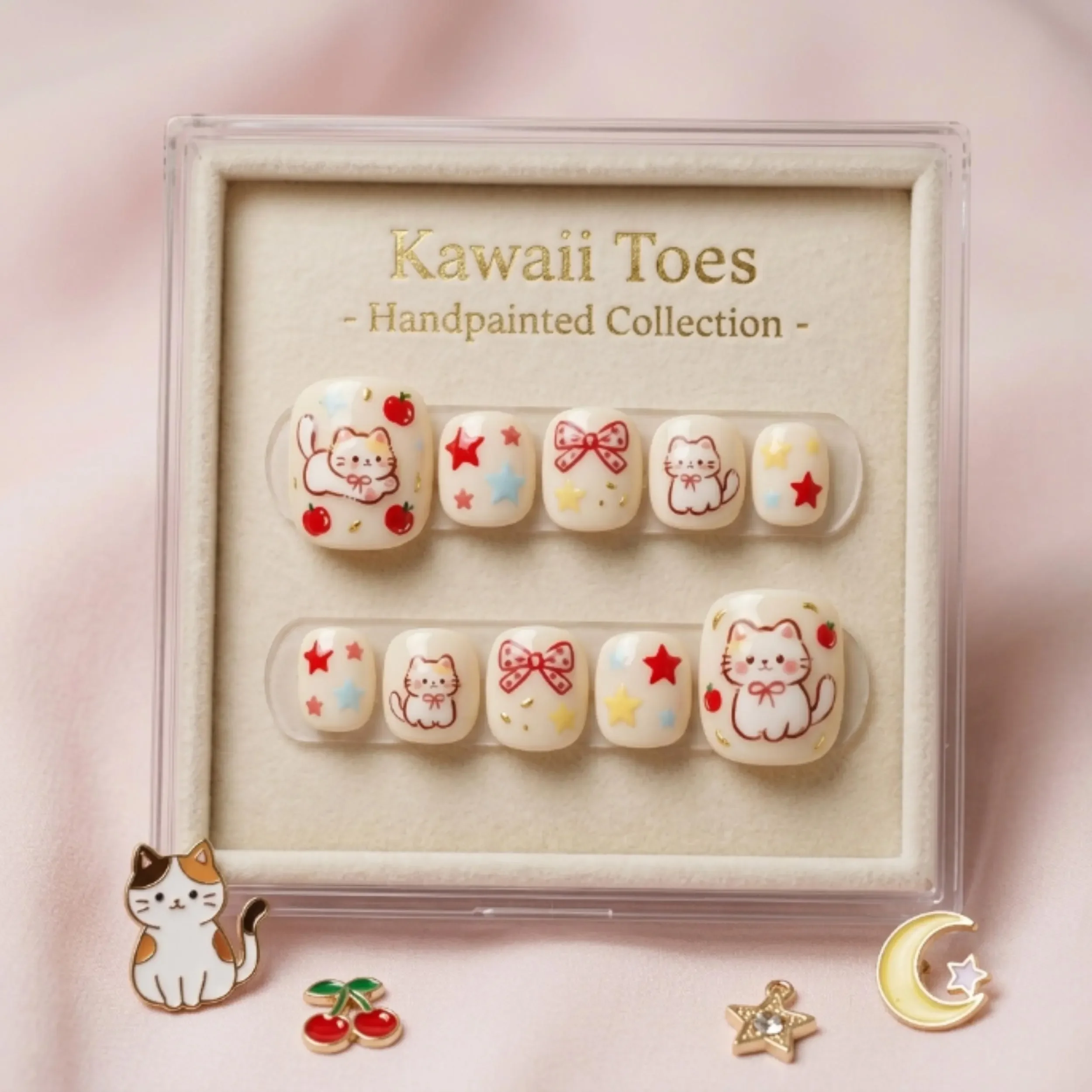 hand-painted press on, kawaii kitty toes, press on nails, custom press on nails, fake nails, Nails Art, stained glass nails, gold press on nails, 3d press on nails, luxury press on nails, handmade press on nails