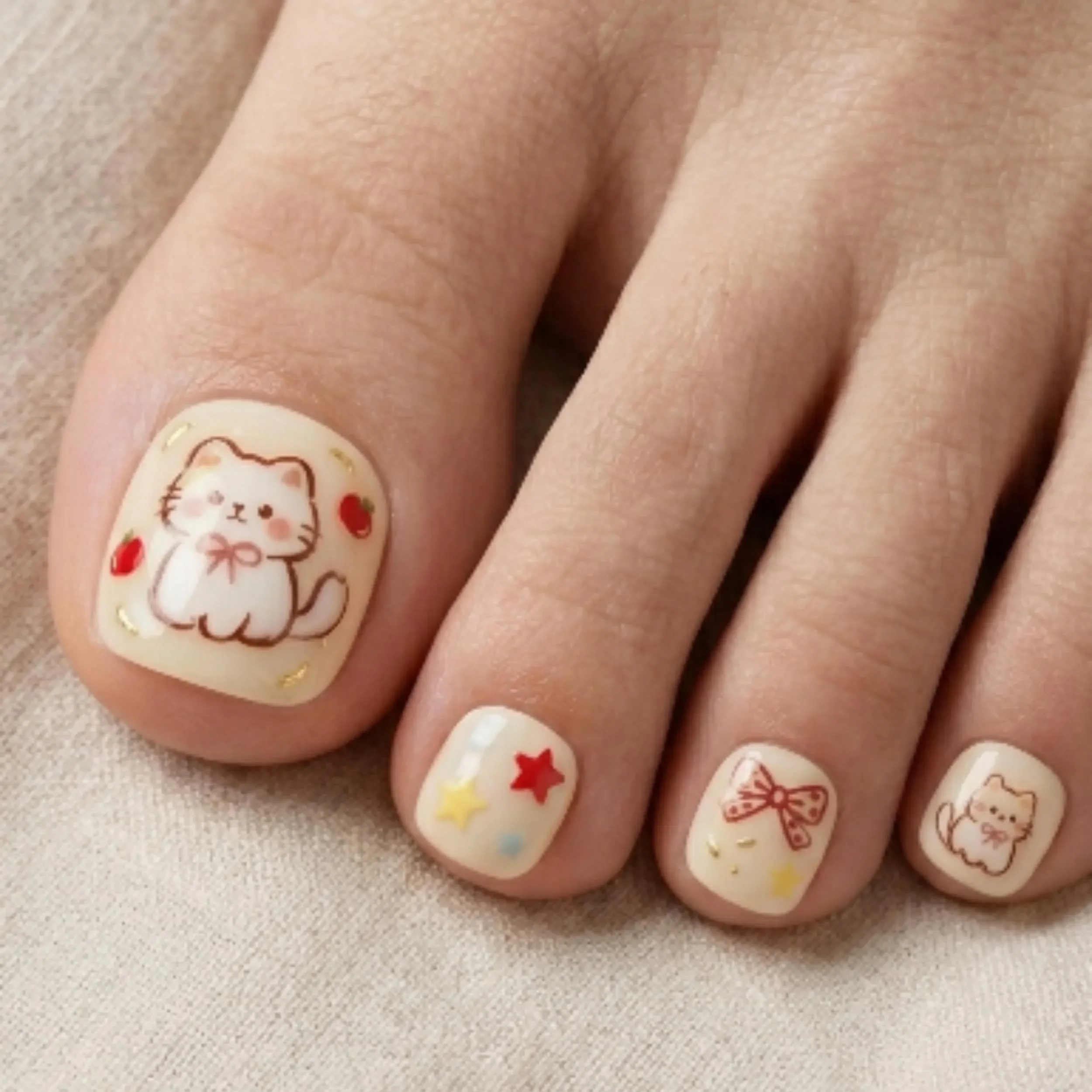 star toe nails, cherry pedicure, press on nails, custom press on nails, fake nails, Nails Art, stained glass nails, gold press on nails, 3d press on nails, luxury press on nails, handmade press on nails
