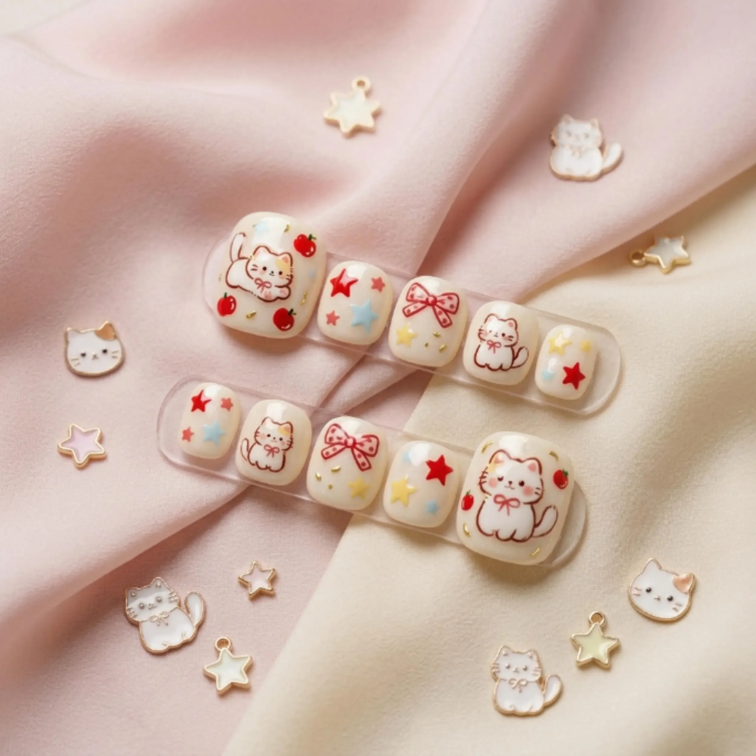 hand-painted press on, kawaii kitty toes, press on nails, custom press on nails, fake nails, Nails Art, stained glass nails, gold press on nails, 3d press on nails, luxury press on nails, handmade press on nails
