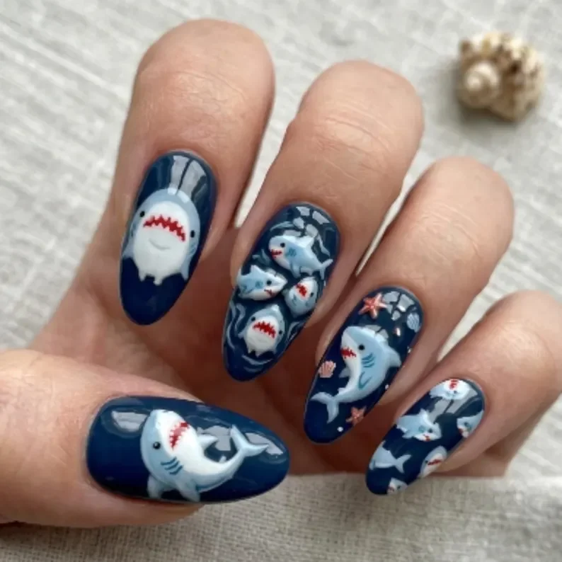 hand-painted press on nails, shark bite nails, press on nails, custom press on nails, fake nails, Nails Art, stained glass nails, gold press on nails, 3d press on nails, luxury press on nails, handmade press on nails