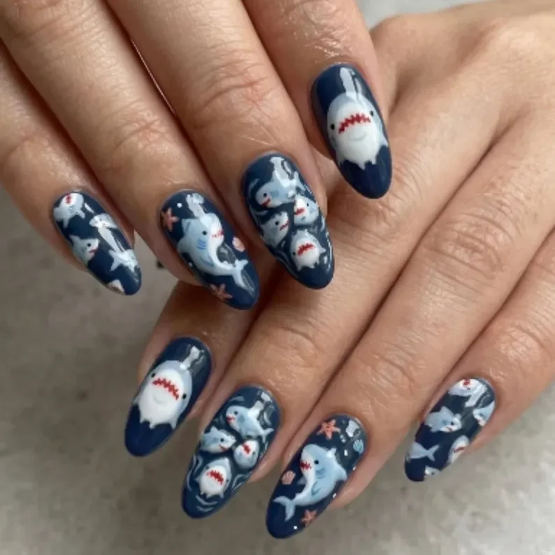 deep sea navy, white frenzy, press on nails, custom press on nails, fake nails, Nails Art, stained glass nails, gold press on nails, 3d press on nails, luxury press on nails, handmade press on nails