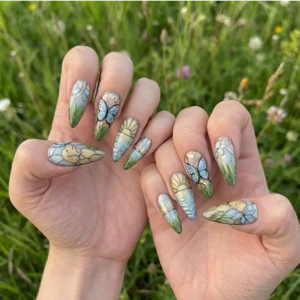 luxury reusable set, reusable nail set, press on nails, custom press on nails, fake nails, Nails Art, stained glass nails, gold press on nails, 3d press on nails, luxury press on nails, handmade press on nails