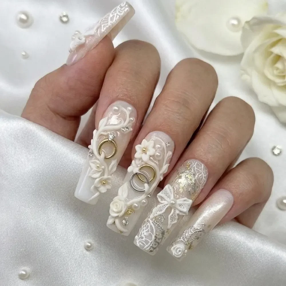bow charms, lace bow, press on nails, custom press on nails, fake nails, Nails Art, stained glass nails, gold press on nails, 3d press on nails, luxury press on nails, handmade press on nails