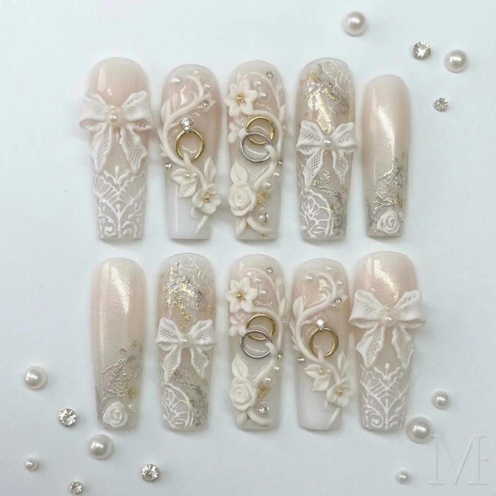 wedding charms, gel nail charms, press on nails, custom press on nails, fake nails, Nails Art, stained glass nails, gold press on nails, 3d press on nails, luxury press on nails, handmade press on nails