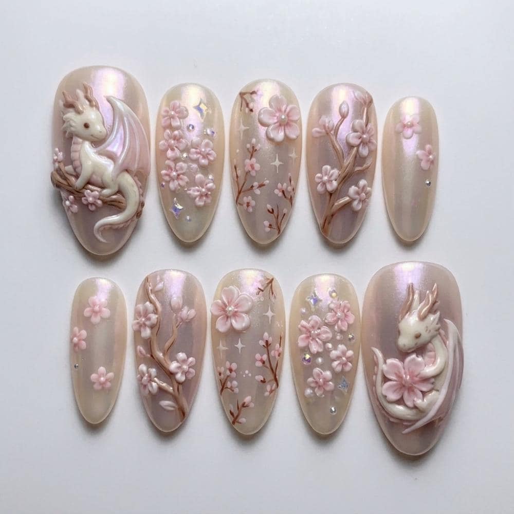 handmade 3D nails, baby dragon nails, press on nails, custom press on nails, fake nails, Nails Art, stained glass nails, gold press on nails, 3d press on nails, luxury press on nails, handmade press on nails