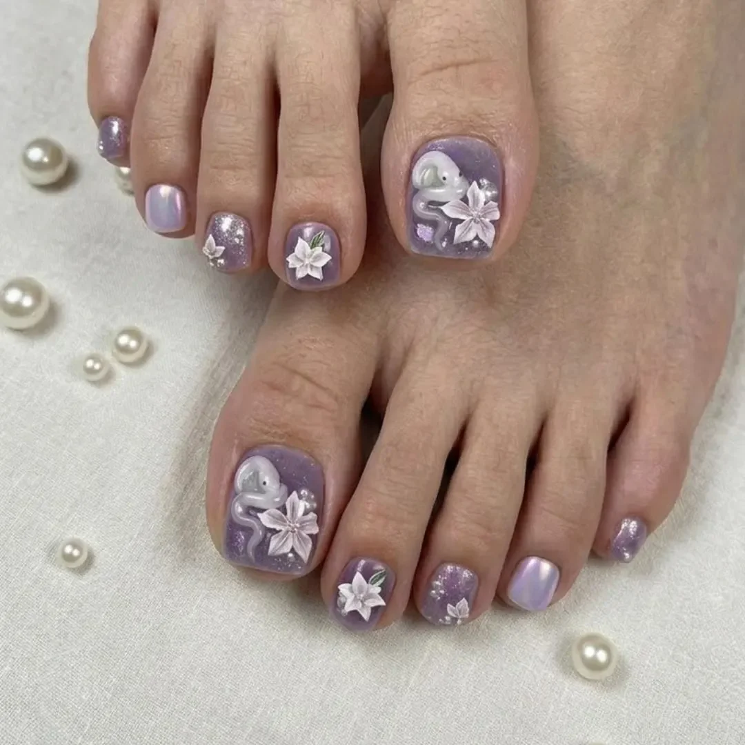 ethereal lavender, glitter pedicure, press on nails, custom press on nails, fake nails, Nails Art, stained glass nails, gold press on nails, 3d press on nails, luxury press on nails, handmade press on nails