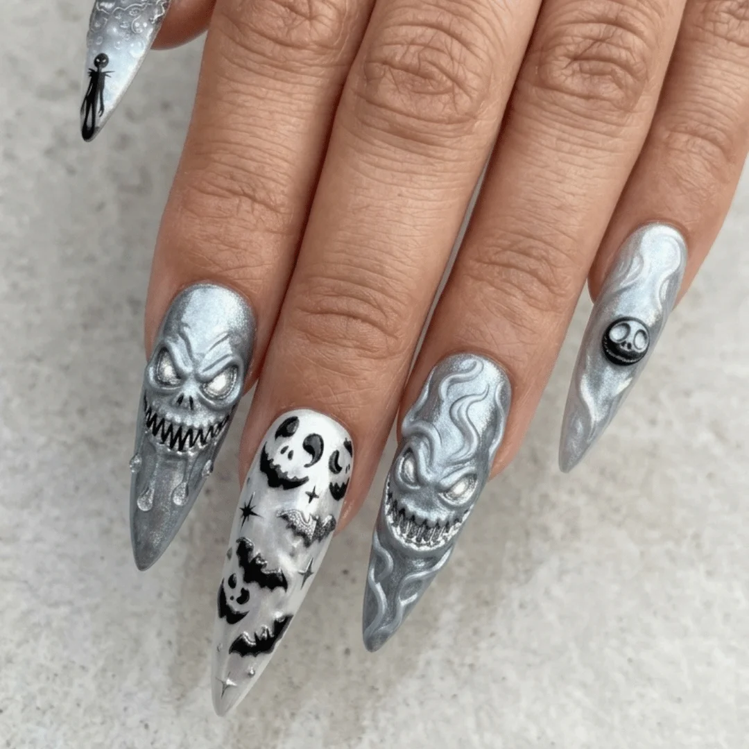 Oogie Boogie Nails, Nightmare Before Christmas, press on nails, custom press on nails, fake nails, Nails Art, stained glass nails, gold press on nails, 3d press on nails, luxury press on nails, handmade press on nails