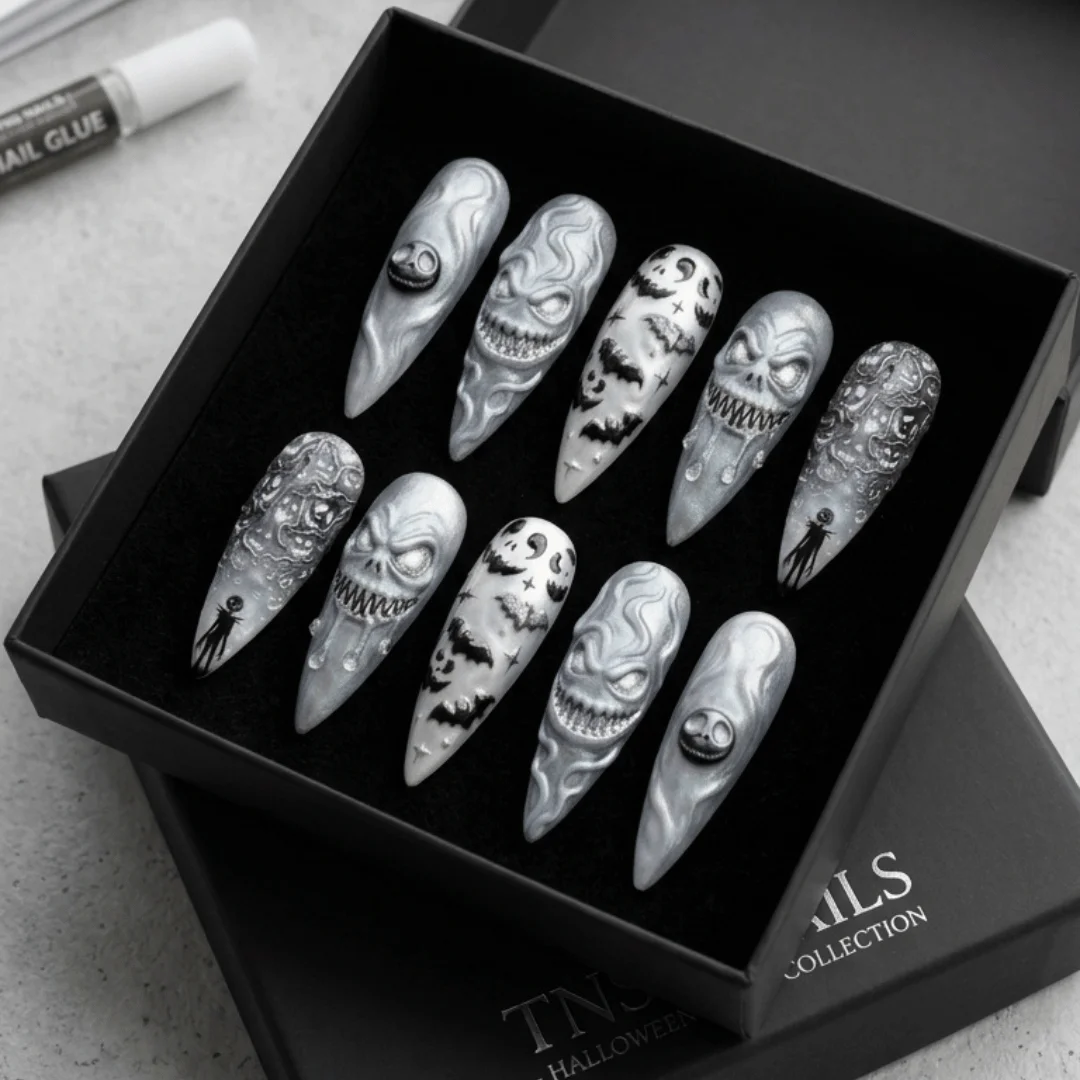 Gothic Silver Metallic, Luxury Spooky Nails, press on nails, custom press on nails, fake nails, Nails Art, stained glass nails, gold press on nails, 3d press on nails, luxury press on nails, handmade press on nails
