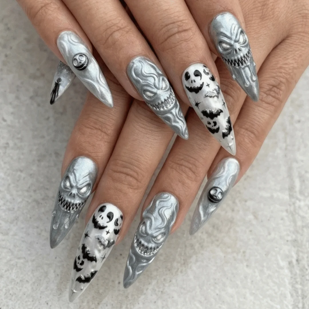 Spooky 3D Nails, Halloween Press On Nails, press on nails, custom press on nails, fake nails, Nails Art, stained glass nails, gold press on nails, 3d press on nails, luxury press on nails, handmade press on nails