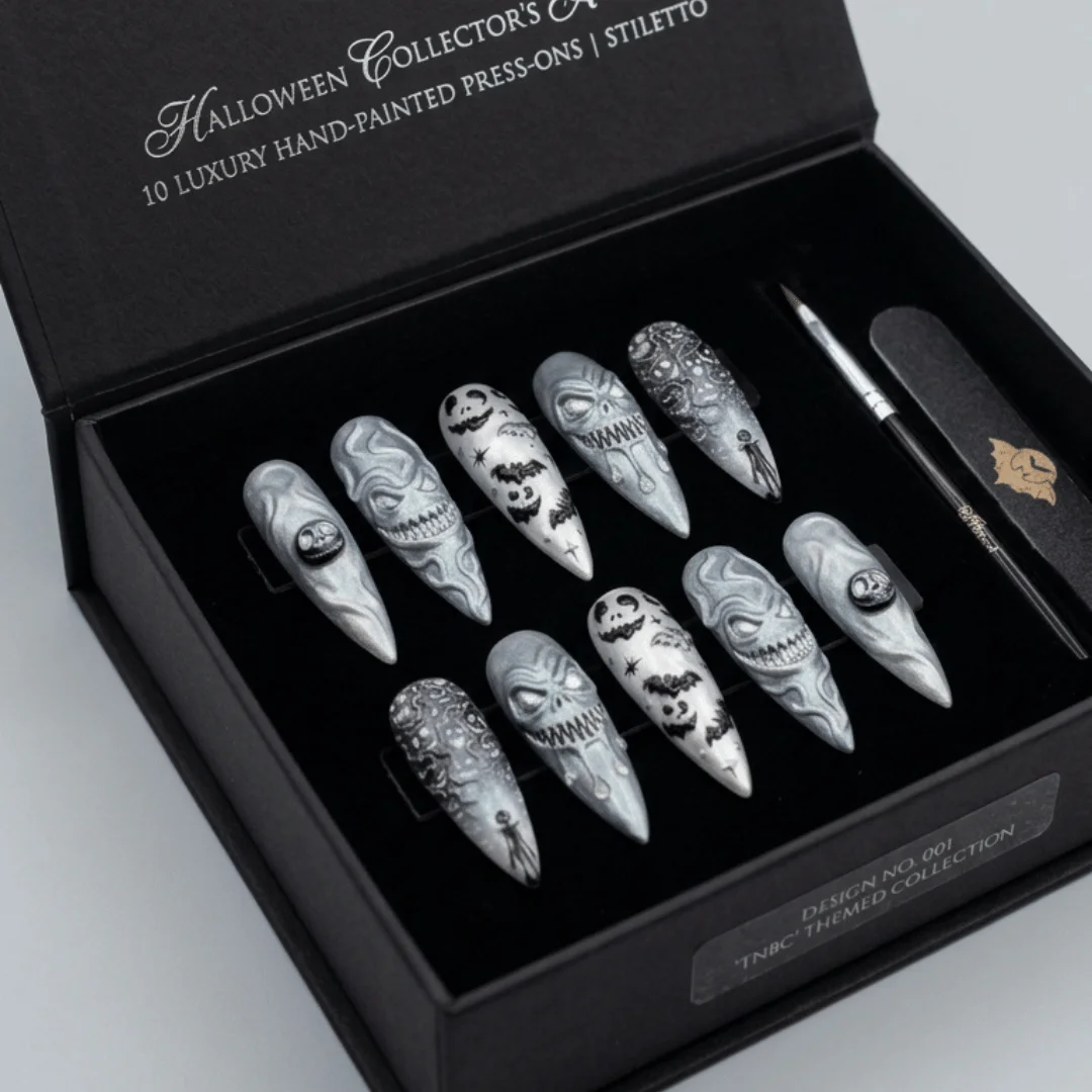 Handmade 3D Press On Nails, Jack Skellington Nails, press on nails, custom press on nails, fake nails, Nails Art, stained glass nails, gold press on nails, 3d press on nails, luxury press on nails, handmade press on nails