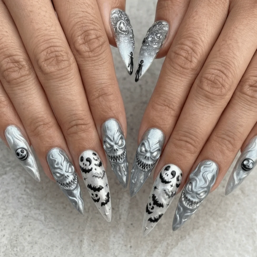Oogie Boogie Nails, Nightmare Before Christmas, press on nails, custom press on nails, fake nails, Nails Art, stained glass nails, gold press on nails, 3d press on nails, luxury press on nails, handmade press on nails