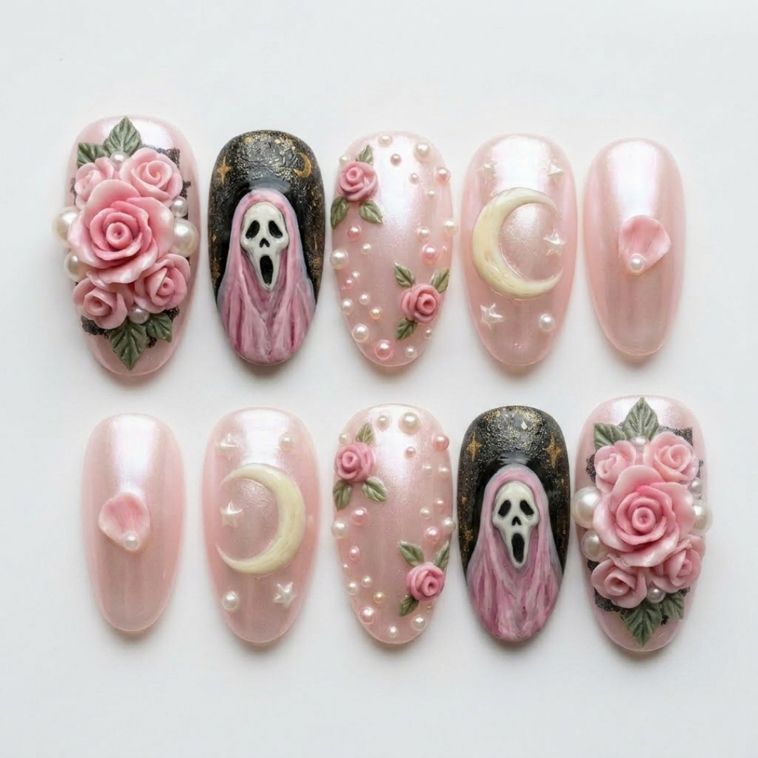 press on nails, rose floral nails, custom press on nails, fake nails, Nails Art, stained glass nails, gold press on nails, 3d press on nails, luxury press on nails, handmade press on nails