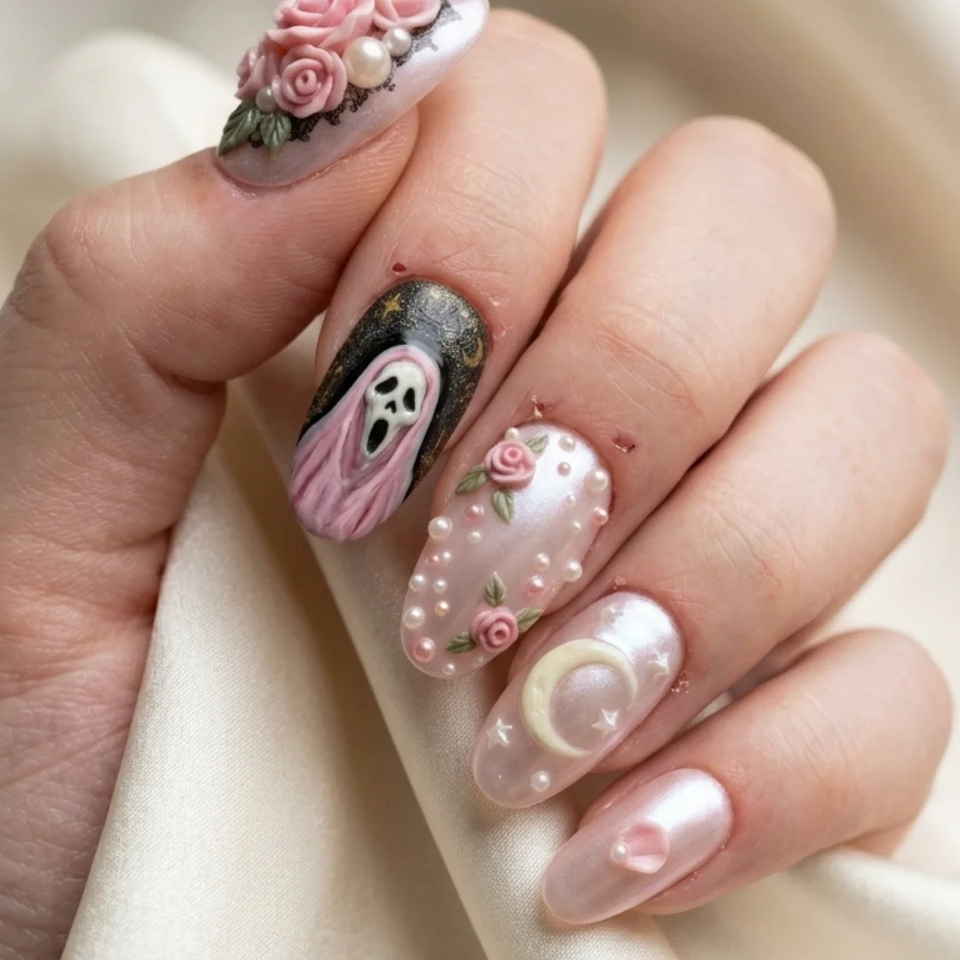 press on nails, rose floral nails, custom press on nails, fake nails, Nails Art, stained glass nails, gold press on nails, 3d press on nails, luxury press on nails, handmade press on nails