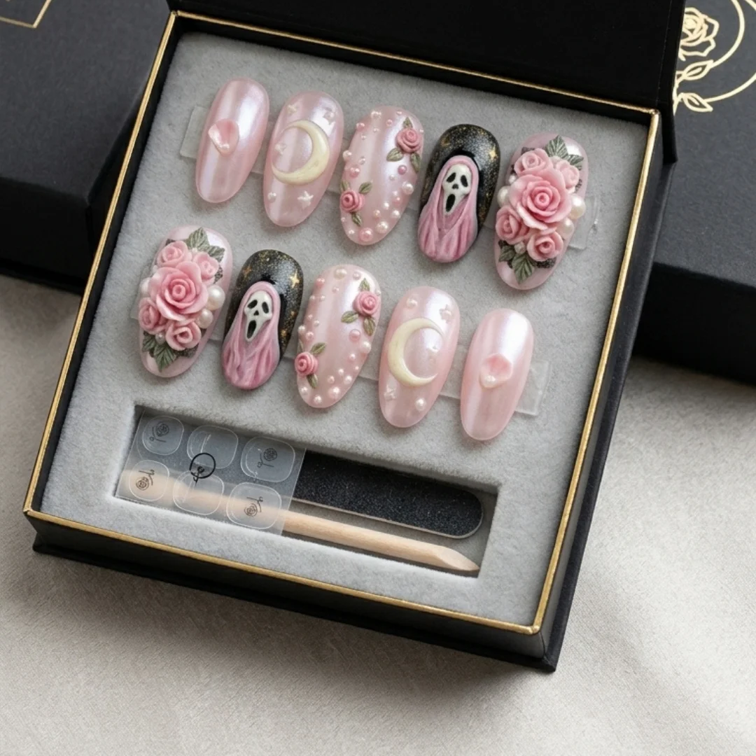 celestial moon nails, luxury pink nails, press on nails, custom press on nails, fake nails, Nails Art, stained glass nails, gold press on nails, 3d press on nails, luxury press on nails, handmade press on nails