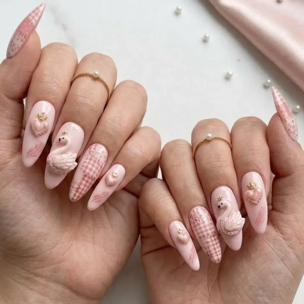 balletcore nails, heart crown nails, press on nails, custom press on nails, fake nails, Nails Art, stained glass nails, gold press on nails, 3d press on nails, luxury press on nails, handmade press on nails