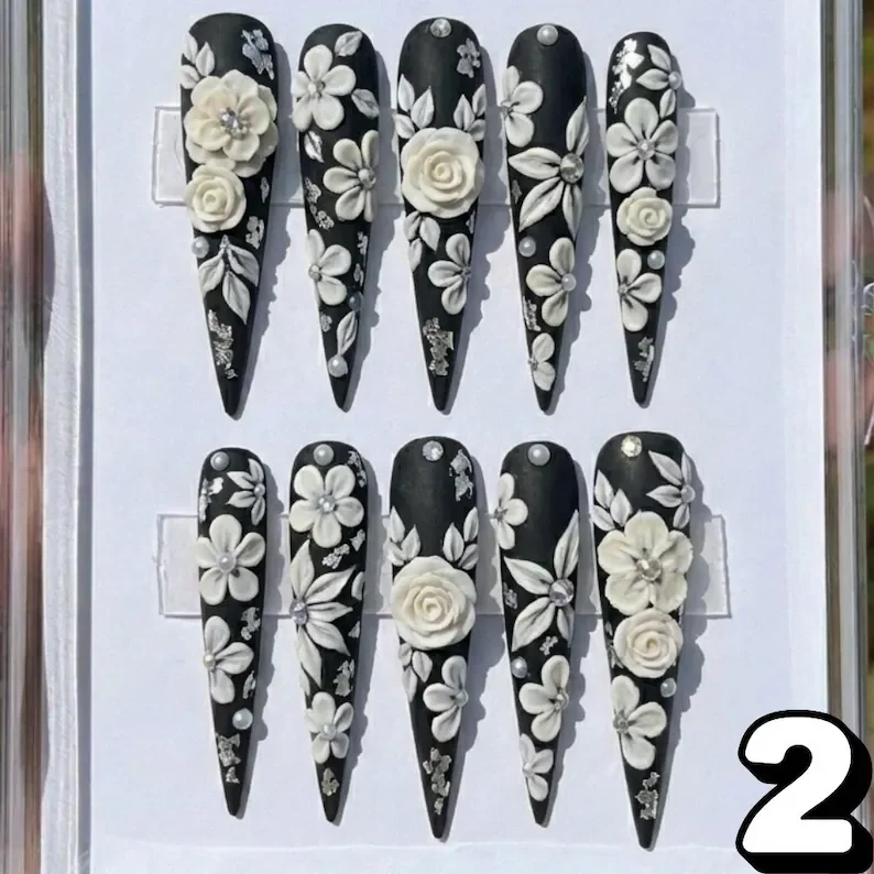 relief art nails, floral relief design, press on nails, custom press on nails, fake nails, Nails Art, stained glass nails, gold press on nails, 3d press on nails, luxury press on nails, handmade press on nails