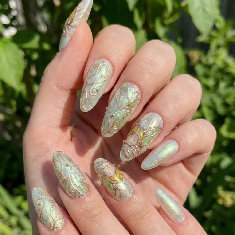 3D nail design, rose gold accents, press on nails, custom press on nails, fake nails, Nails Art, stained glass nails, gold press on nails, 3d press on nails, luxury press on nails, handmade press on nails