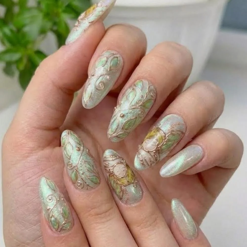 3D rose gold, art press on nails, press on nails, custom press on nails, fake nails, Nails Art, stained glass nails, gold press on nails, 3d press on nails, luxury press on nails, handmade press on nails
