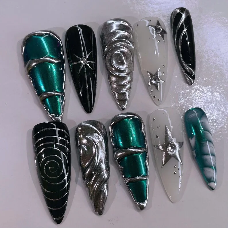 press on nails, custom press on nails, fake nails, Nails Art, stained glass nails, gold press on nails, 3d press on nails, luxury press on nails, handmade press on nails