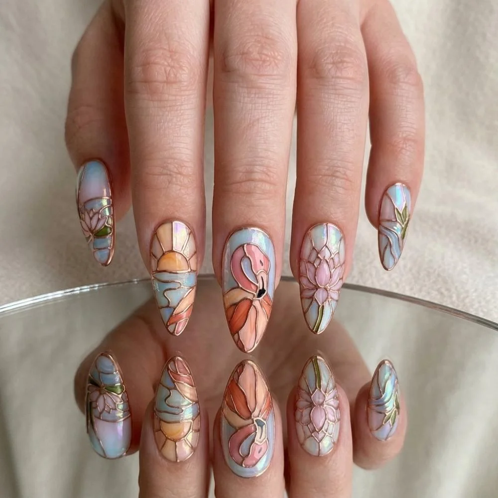 stained glass nails, press on nails, custom press on nails, fake nails, Nails Art, gold press on nails, 3d press on nails, luxury press on nails, handmade press on nails