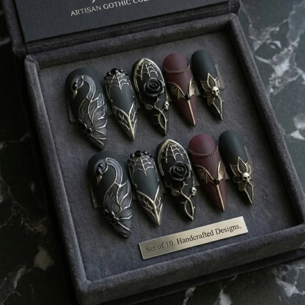 dark grunge nails, matte black nails, press on nails, custom press on nails, fake nails, Nails Art, stained glass nails, gold press on nails, 3d press on nails, luxury press on nails, handmade press on nails