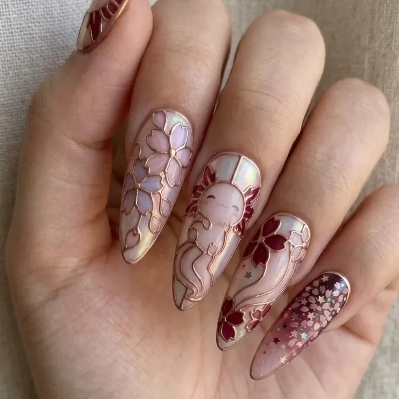 handmade nails, 3D stained glass, press on nails, custom press on nails, fake nails, Nails Art, stained glass nails, gold press on nails, 3d press on nails, luxury press on nails, handmade press on nails
