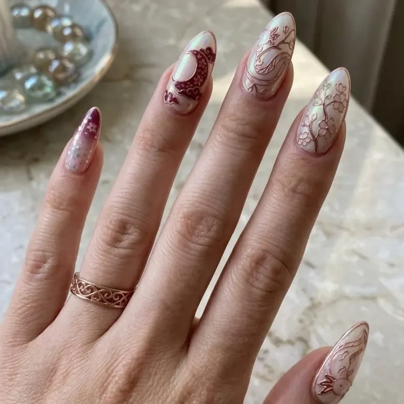 floral press ons, stained glass art, press on nails, custom press on nails, fake nails, Nails Art, stained glass nails, gold press on nails, 3d press on nails, luxury press on nails, handmade press on nails