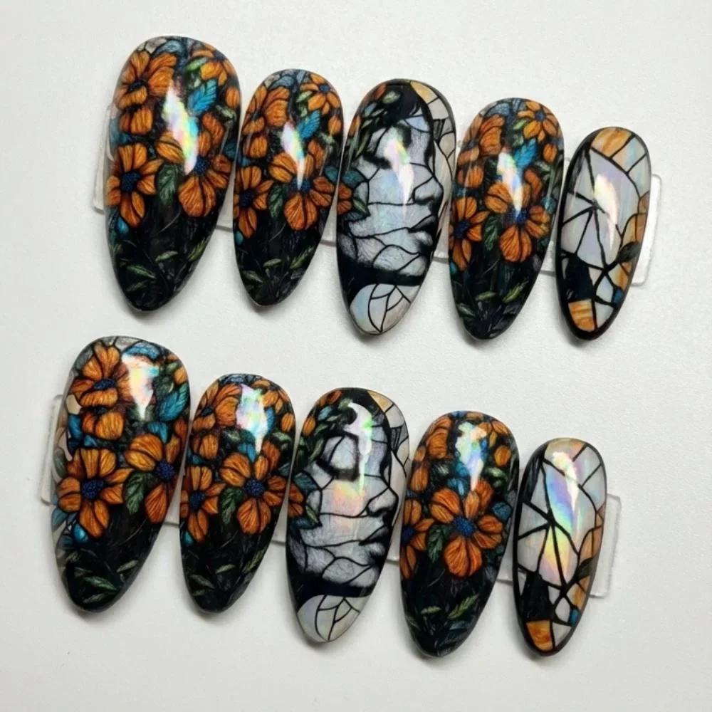 kintsugi press on nails, handmade press on, press on nails, custom press on nails, fake nails, Nails Art, stained glass nails, gold press on nails, 3d press on nails, luxury press on nails, handmade press on nails