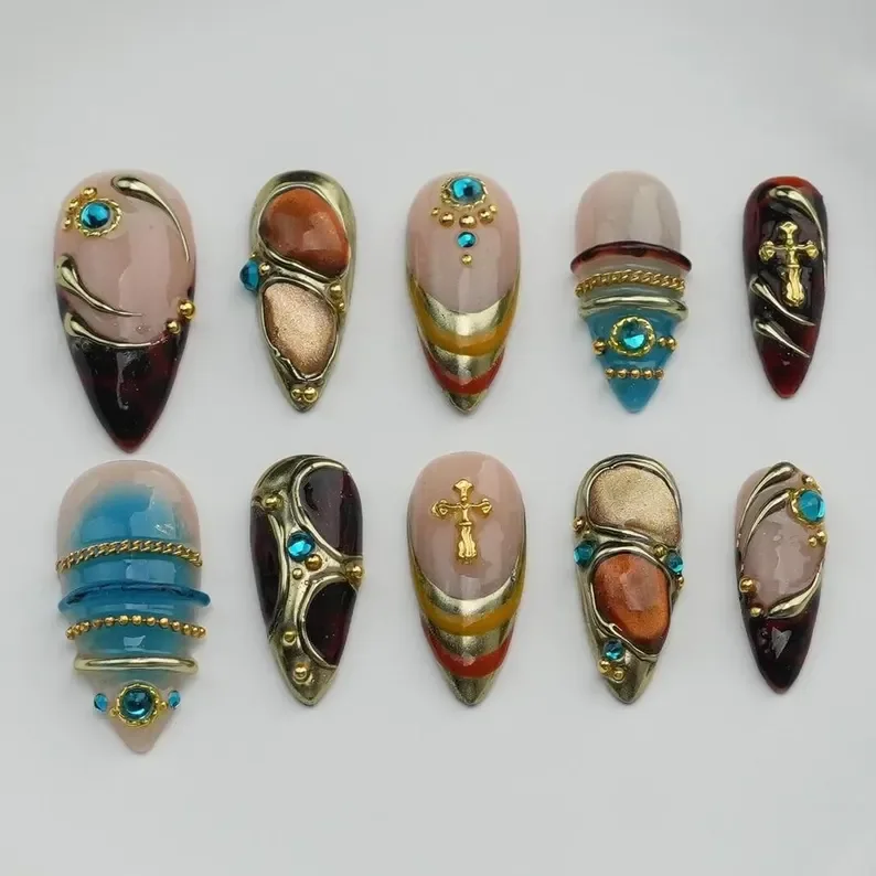 press on nails, custom press on nails, fake nails, Nails Art, stained glass nails, gold press on nails, 3d press on nails, luxury press on nails, handmade press on nails