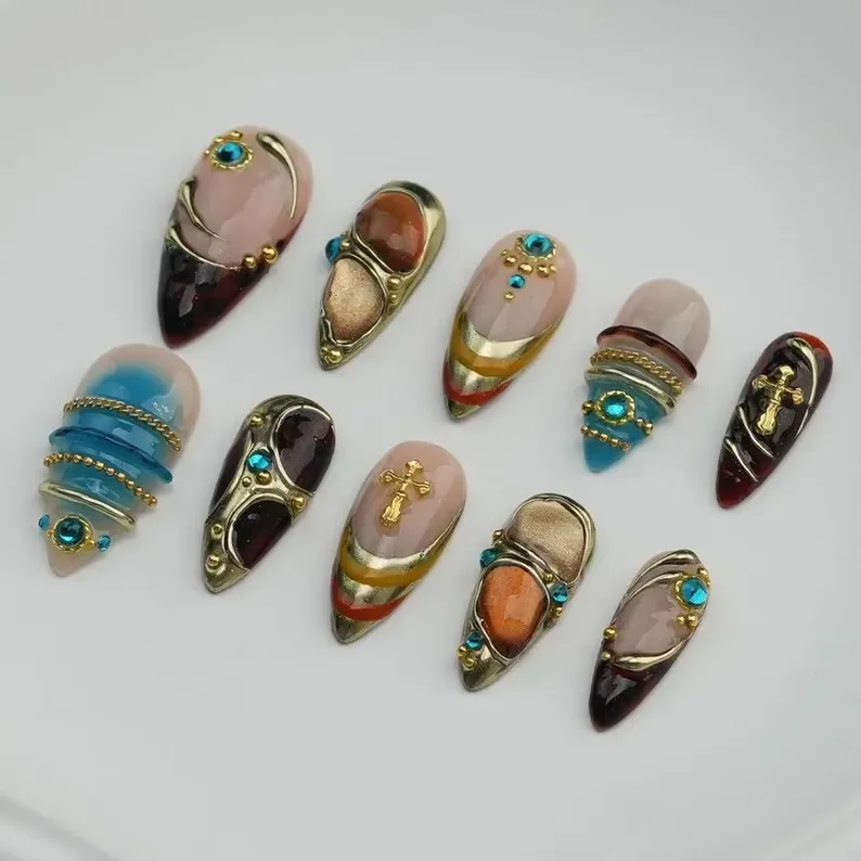 press on nails, custom press on nails, fake nails, Nails Art, stained glass nails, gold press on nails, 3d press on nails, luxury press on nails, handmade press on nails