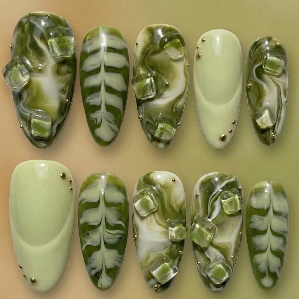 matcha latte press, press on nails, custom press on nails, fake nails, Nails Art, stained glass nails, gold press on nails, 3d press on nails, luxury press on nails, handmade press on nails